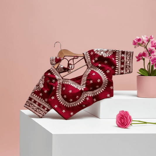 Classic Women Design Blouses Color Maroon - Rebistore