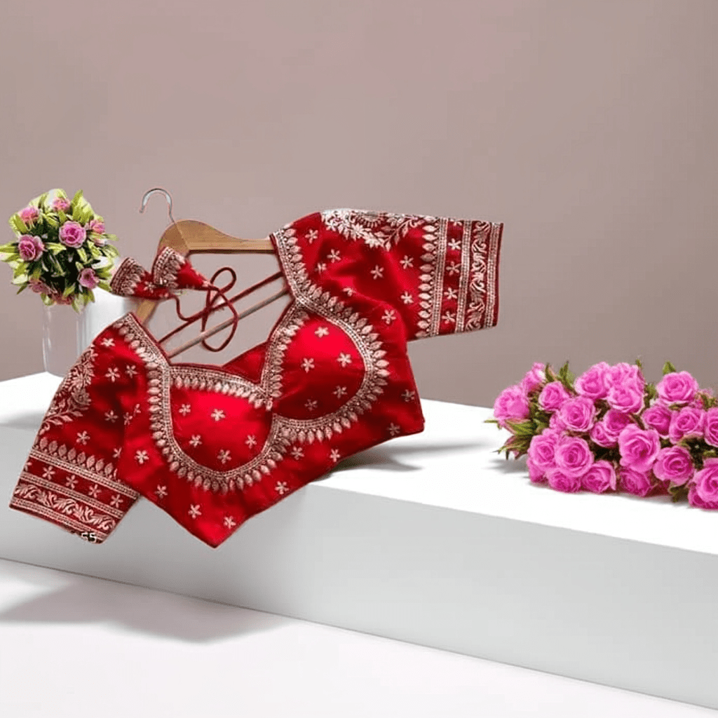 Classic Women Design Embroidered Blouses Color Red - Rebistore
