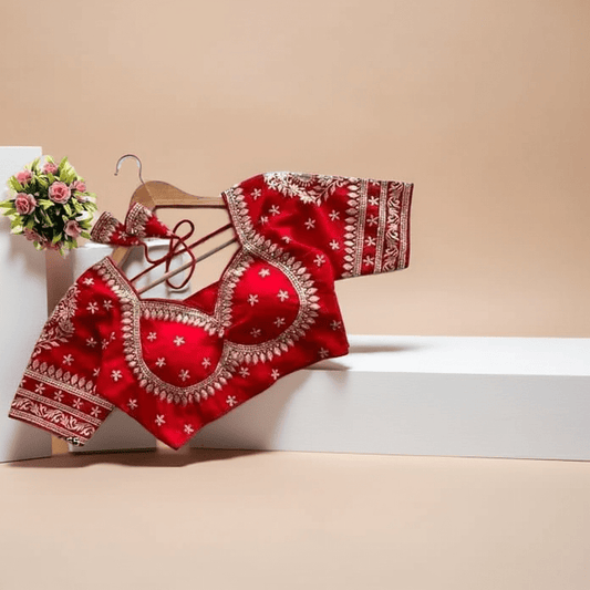 Classic Women Design Embroidered Blouses Color Red - Rebistore