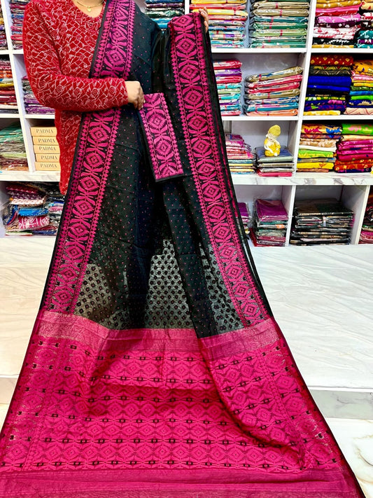 Design Dhakai Jamdani Saree Cotton Silk Color Black - Rebistore