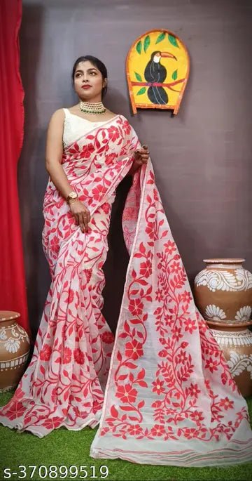 DESIGND DHAKAI JAMDANI SAREE COLOR WHITE - Rebistore