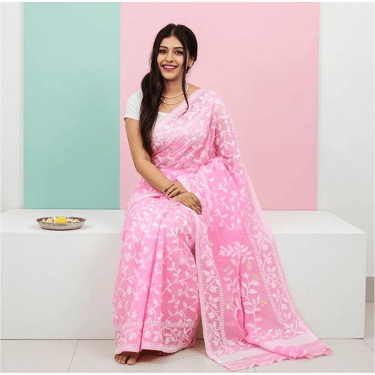 Soft Dhakai Jamdani Saree Cotton Silk Saree - Rebistore