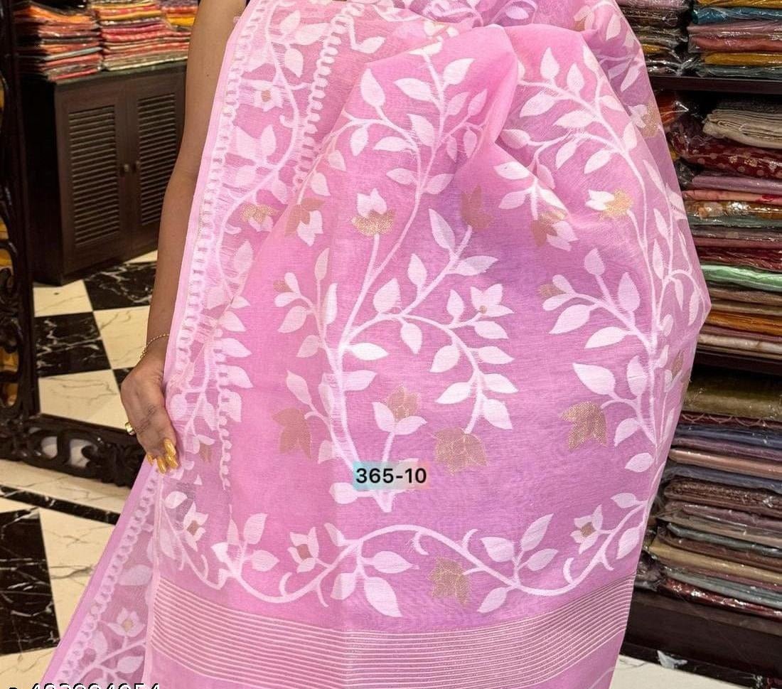 Women's Soft Dhakai Jamdani Saree Color Pink - Rebistore