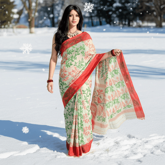 Woven Design Cotton Jamdani Saree - Rebistore