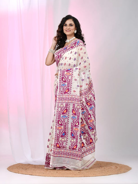 Woven Design Dhakai Jamdani saree - Rebistore