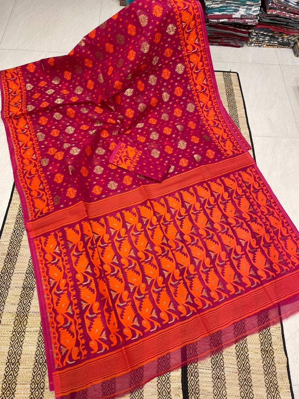 Woven Design Dhakai Jamdani Saree Blouse piece available - Rebistore