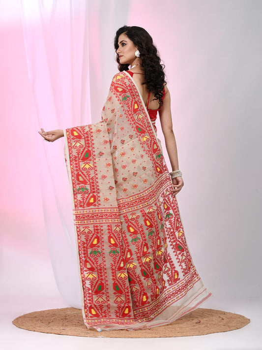 Woven Design Dhakai Jamdani saree Color Beige - Rebistore