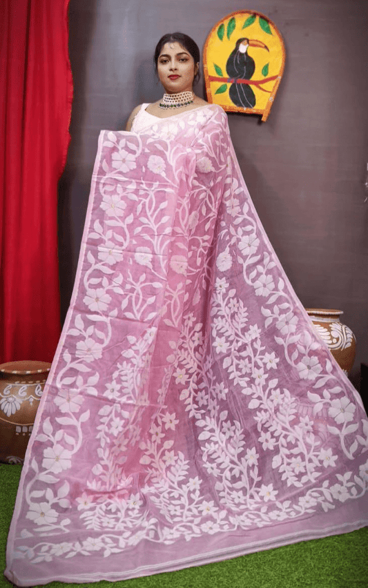 Woven Design Dhakai Jamdani Saree Color Light pink - Rebistore