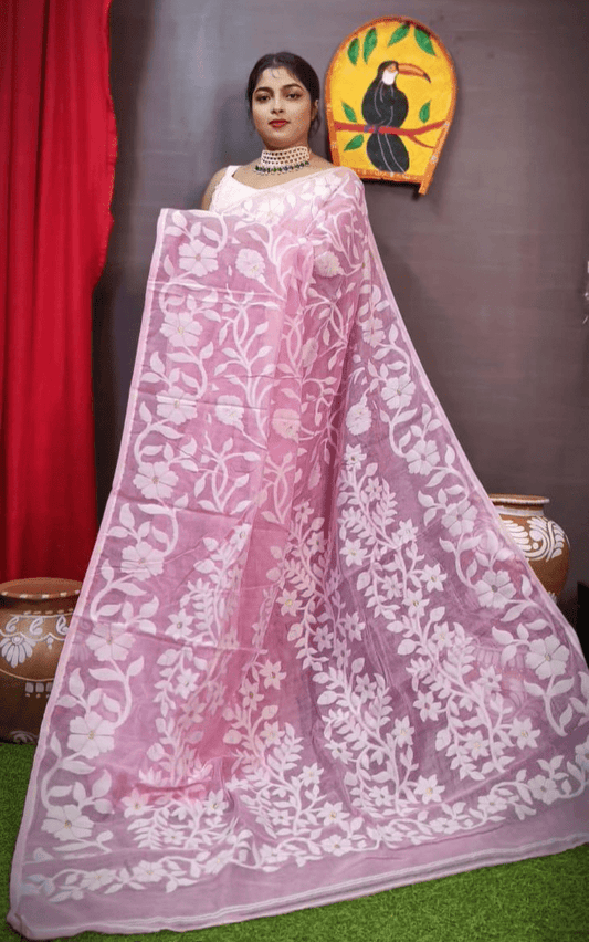 Woven Design Dhakai Jamdani Saree Color Light pink - Rebistore