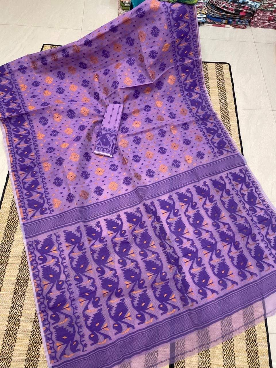 Woven Design Dhakai Jamdani Saree Color Purple - Rebistore