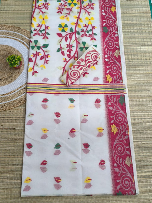 Woven Design Dhakai Jamdani saree with blouse piece Color White - Rebistore