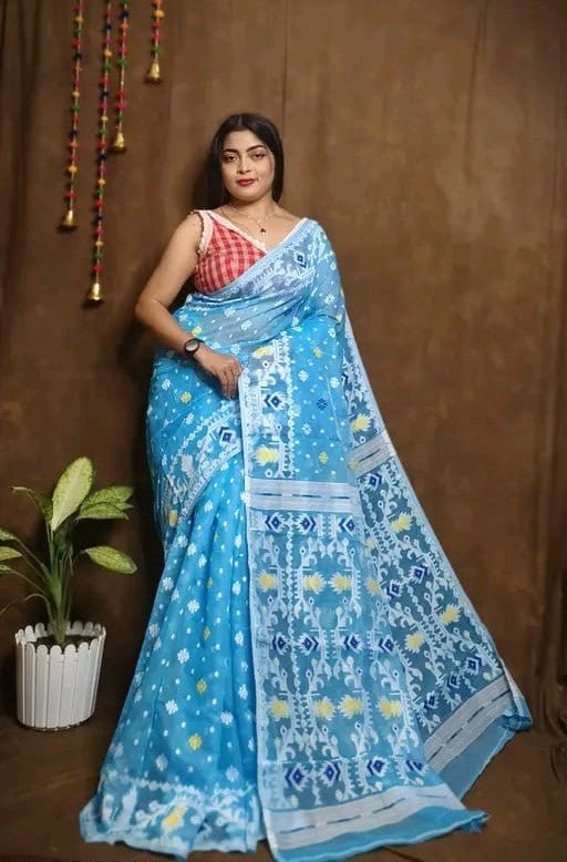 Woven Design Jamdani Saree Color Aqua blue - Rebistore