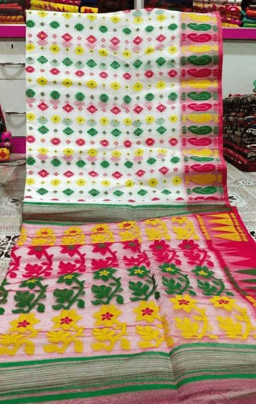 Woven Design Jamdani Saree Color White - Rebistore