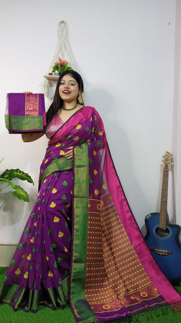 Woven Design Soft Dhakai Jamdani saree - Rebistore