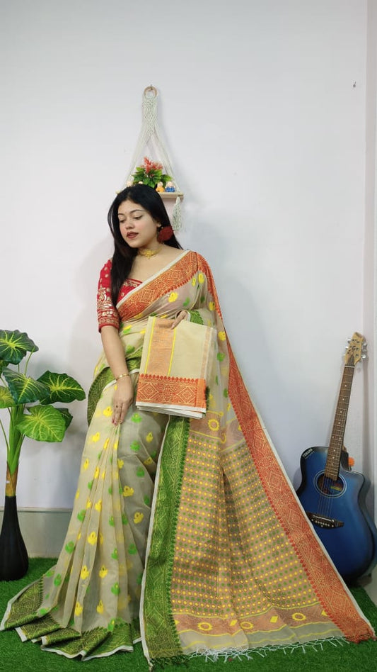 Woven Design Soft Dhakai Jamdani saree - Rebistore
