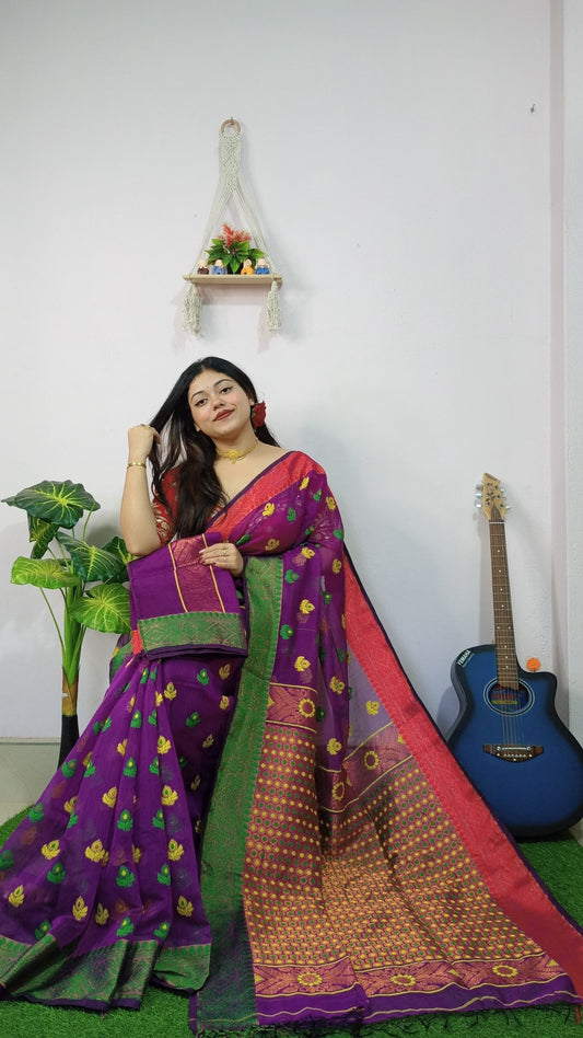 Woven Design Soft Dhakai Jamdani saree - Rebistore