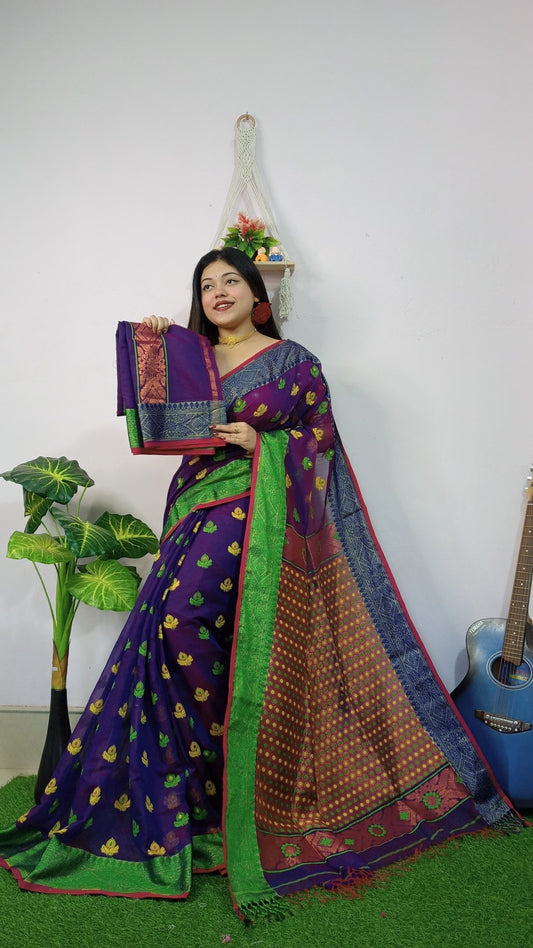 Woven Design Soft Dhakai Jamdani saree Color blue - Rebistore