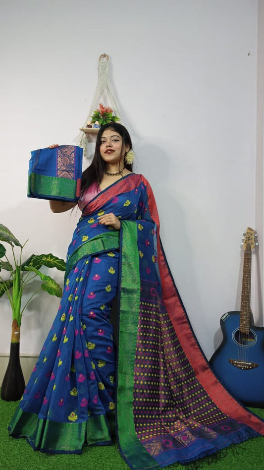 Woven Design Soft Dhakai Jamdani saree Color blue - Rebistore