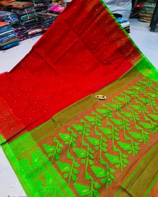 Woven Design Soft Jamdani Saree Cotton Silk Color Red - Rebistore