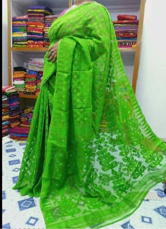 Woven Design Soft Jamdani Saree Cotton Silk Color White - Rebistore