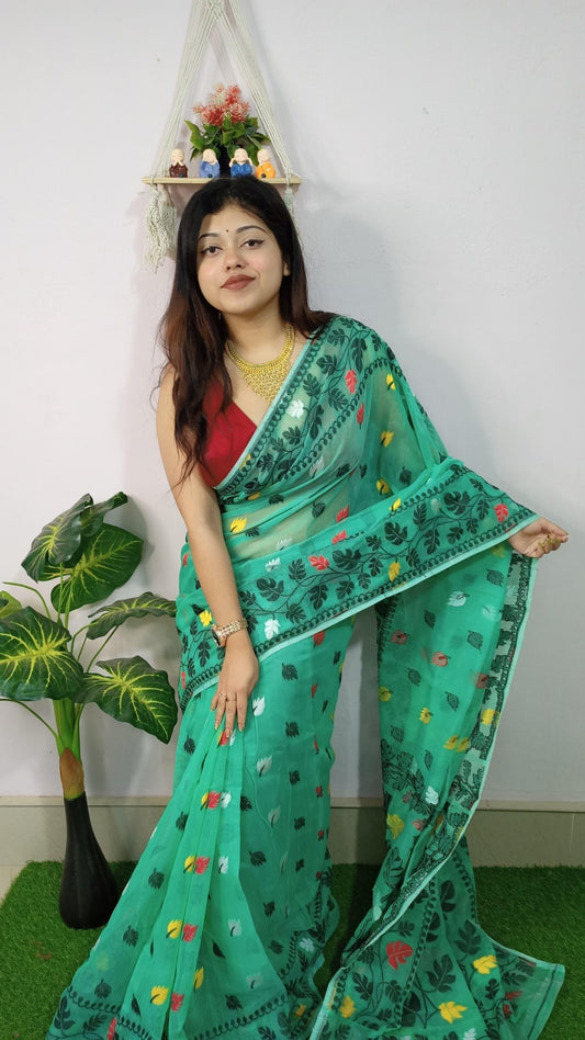 WOVEN DESIGND DHAKAI JAMDANI SAREE - Rebistore