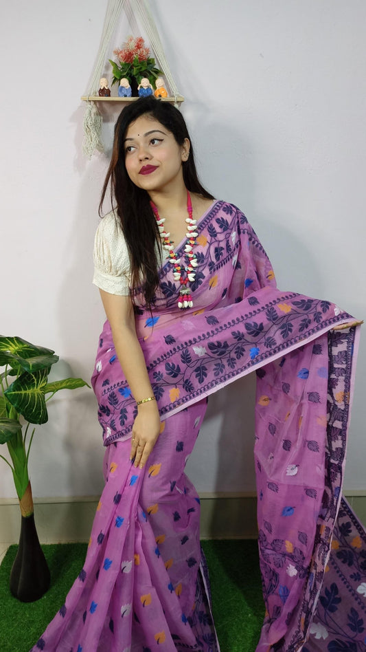 WOVEN DESIGND DHAKAI JAMDANI SAREE - Rebistore