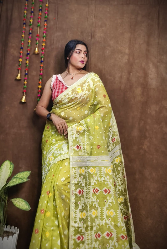 WOVEN DESIGND DHAKAI JAMDANI SAREE - Rebistore