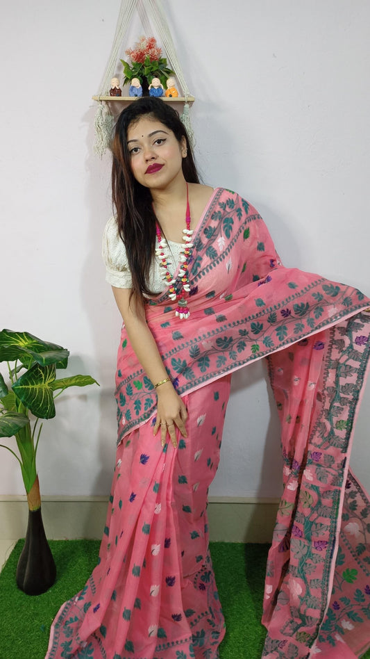 WOVEN DESIGND DHAKAI JAMDANI SAREE - Rebistore