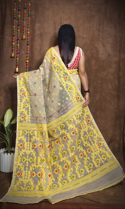 WOVEN DESIGND DHAKAI JAMDANI SAREE COLOR BEIGE - Rebistore