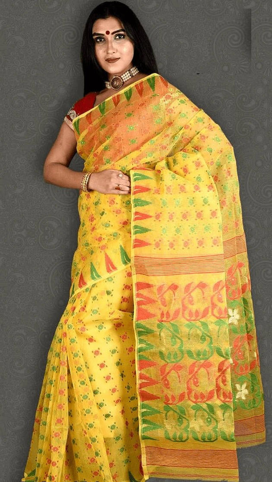 Woven Jamdani Cotton Silk Saree Color Yellow - Rebistore