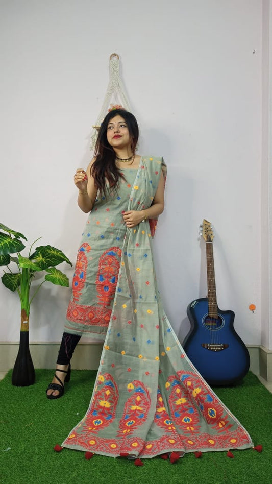 Woven Jamdani Kurta Dupatta Sets - Rebistore