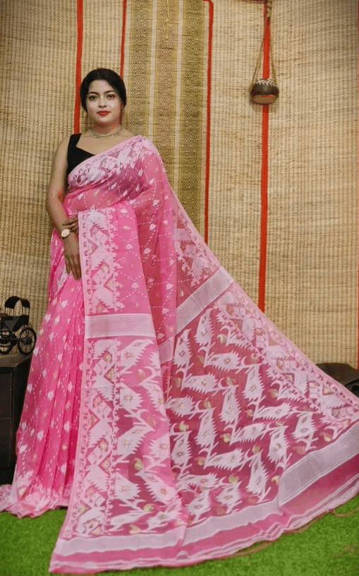 Woven Jamdani Saree Color Pink - Rebistore