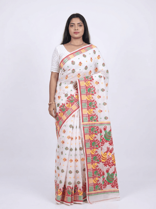 Woven Jamdani Saree Color White - Rebistore