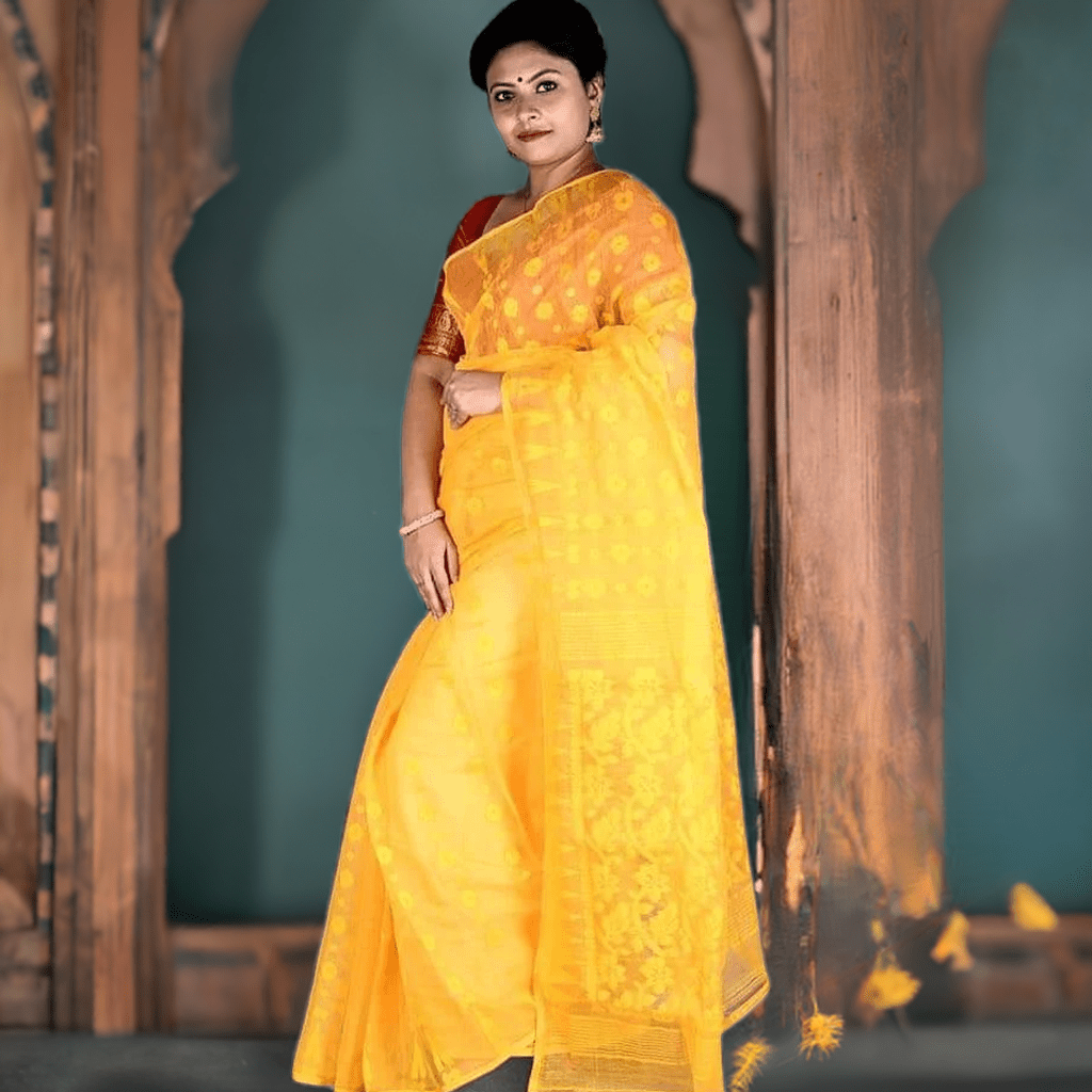 Woven Jamdani Saree Color Yellow - Rebistore