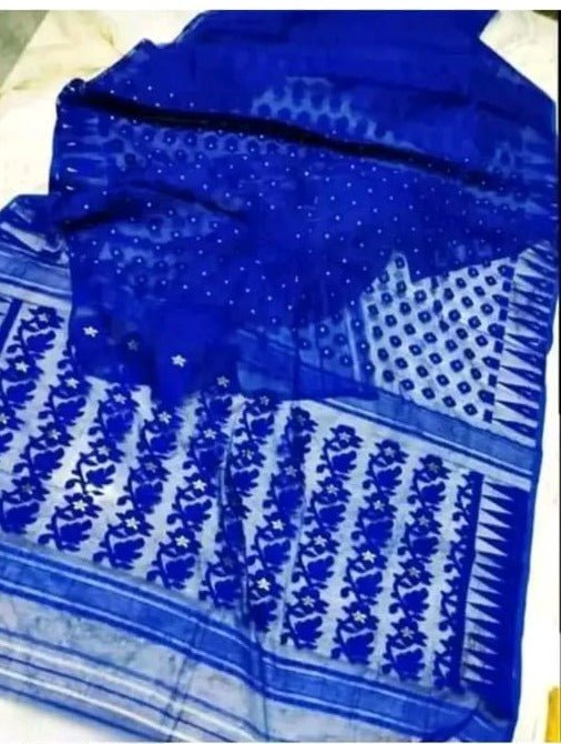 Woven Soft Dhakai Jamdani Saree Cotton Silk Color Blue - Rebistore