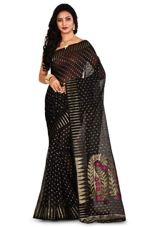Best Qualty Hazar Buti Jamdani Saree Color Black - Rebistore