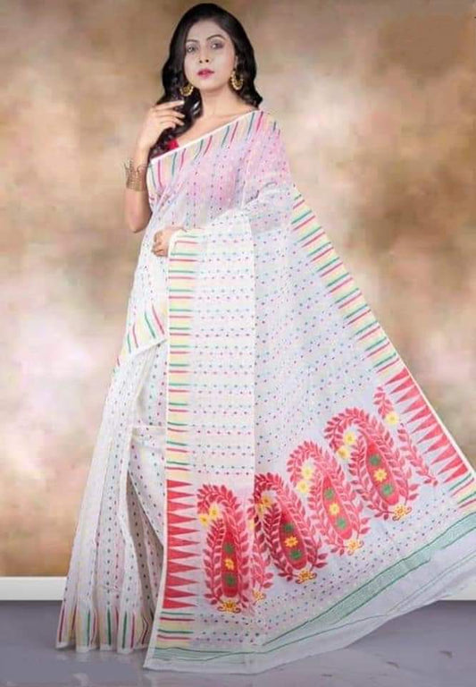 Best Qualty Hazar Buti Jamdani Saree Color White - Rebistore