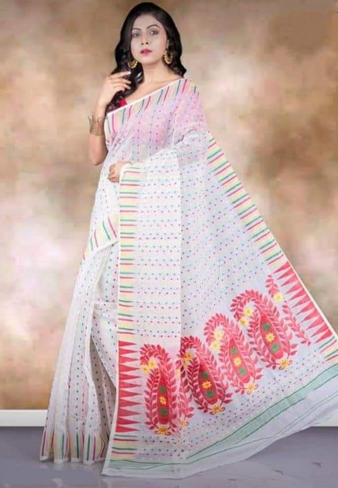 Best Qualty Hazar Buti Jamdani Saree Color White - Rebistore