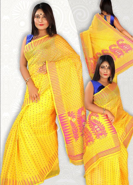 Best Qualty Hazar Buti Jamdani Saree Color Yellow - Rebistore