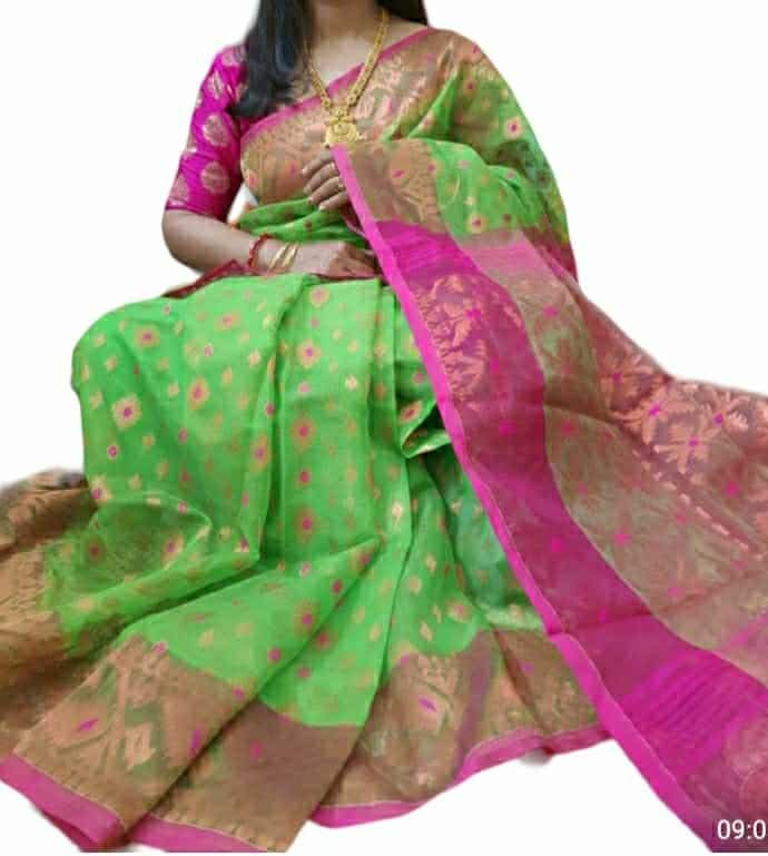 Best Qualty Woven Soft Dhakai Jamdani Saree Cotton Silk Color Green - Rebistore