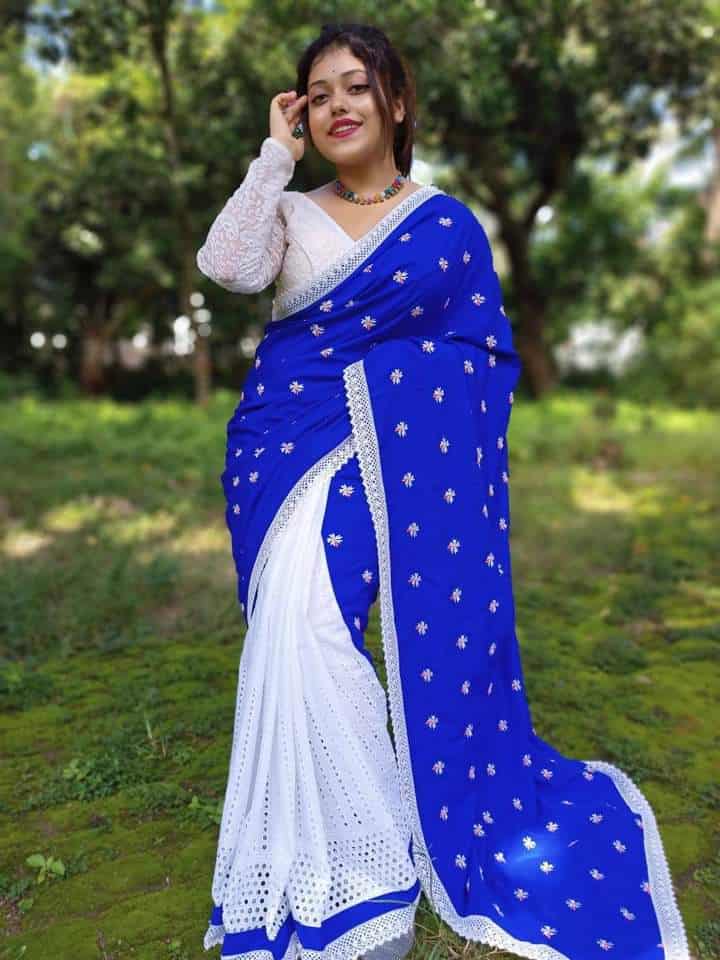 Hakoba Saree Half In Half Color Blue - Rebistore