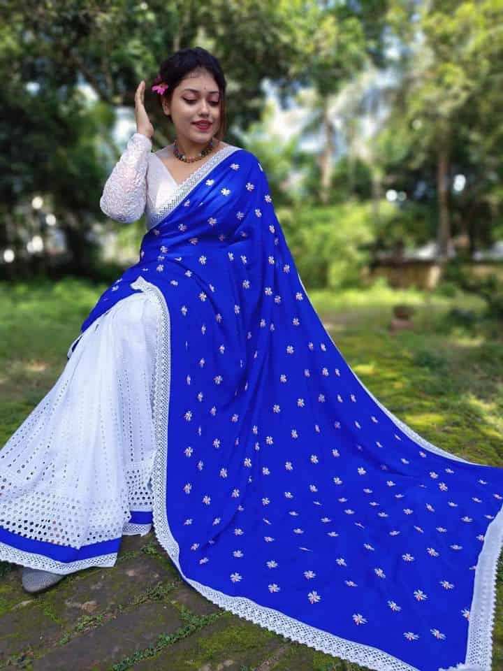 Hakoba Saree Half In Half Color Blue - Rebistore