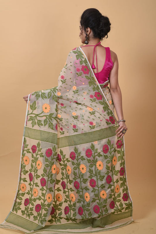 Soft Dhakai Jamdani Saree Cotton Silk Saree Color Beige - Rebistore