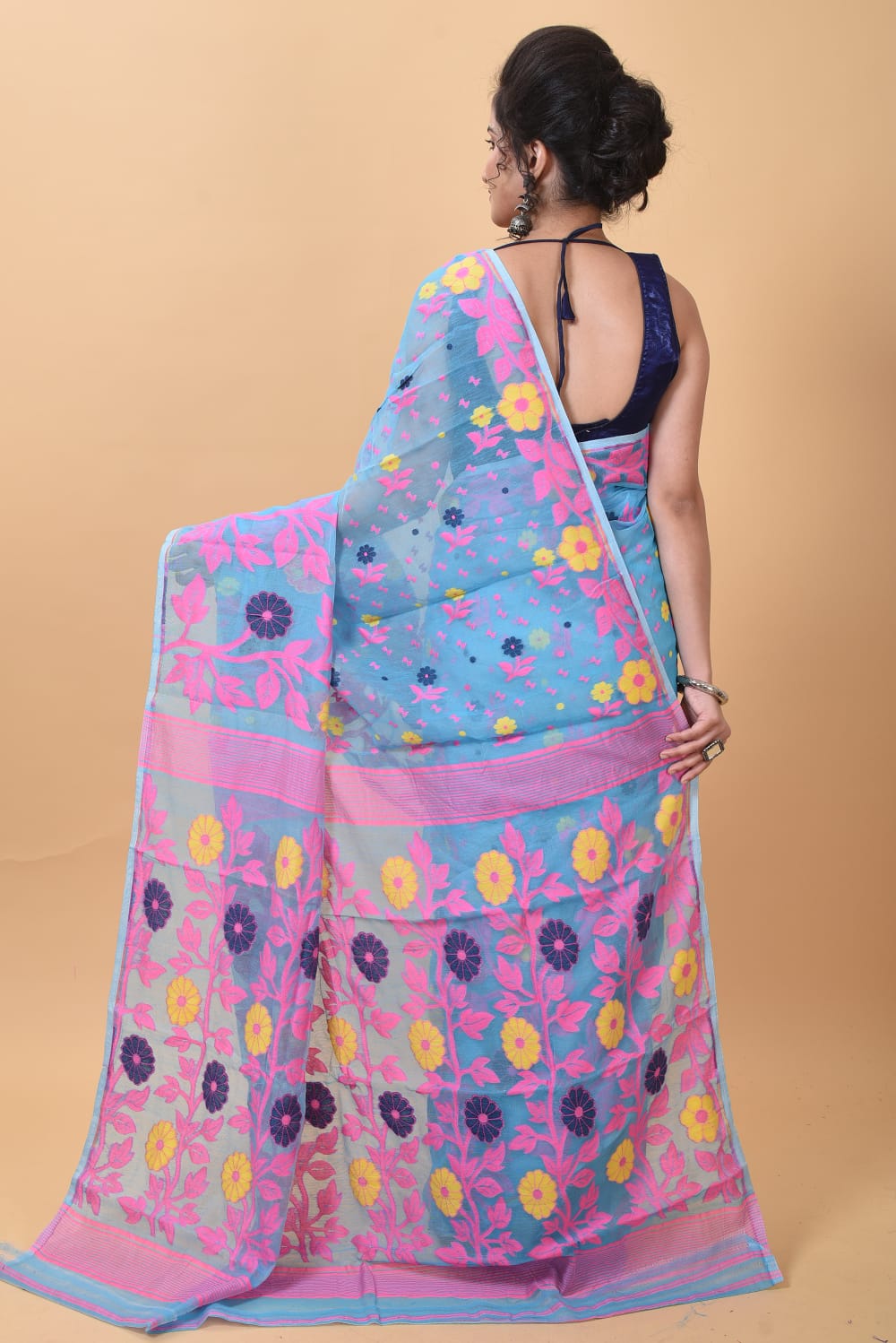 Soft Dhakai Jamdani Saree Silk Saree Color Aqua blue - Rebistore