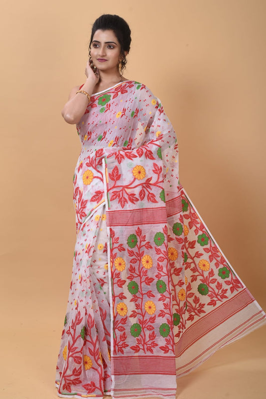 Soft Dhakai Jamdani Saree Silk Saree Color White - Rebistore