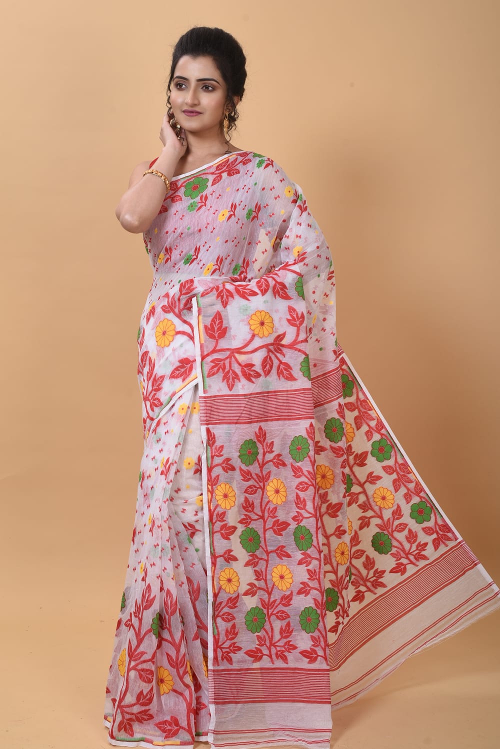 Soft Dhakai Jamdani Saree Silk Saree Color White - Rebistore