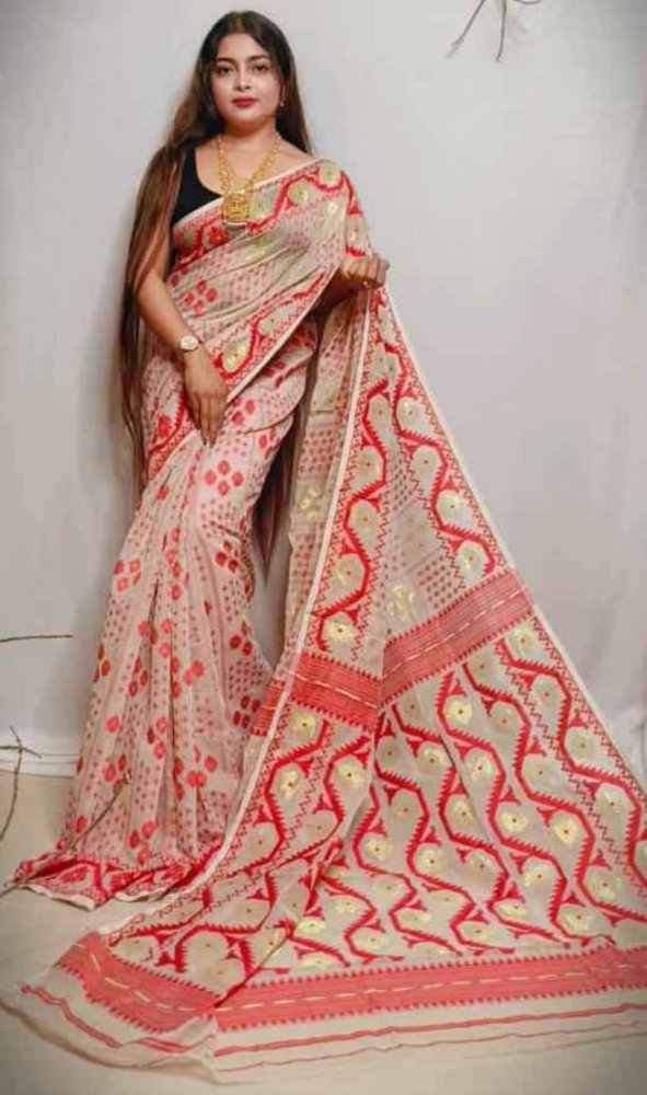 VROMOR KUNJO DHAKAI JAMDANI SAREE COLOR BEIGE - Rebistore