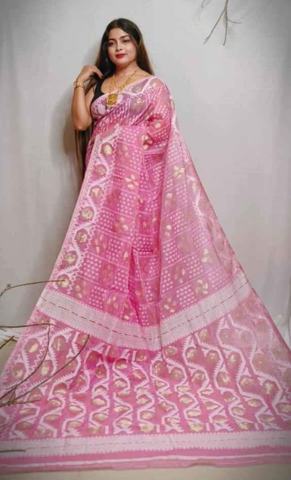 VROMOR KUNJO DHAKAI JAMDANI SAREE COLOR PINK - Rebistore