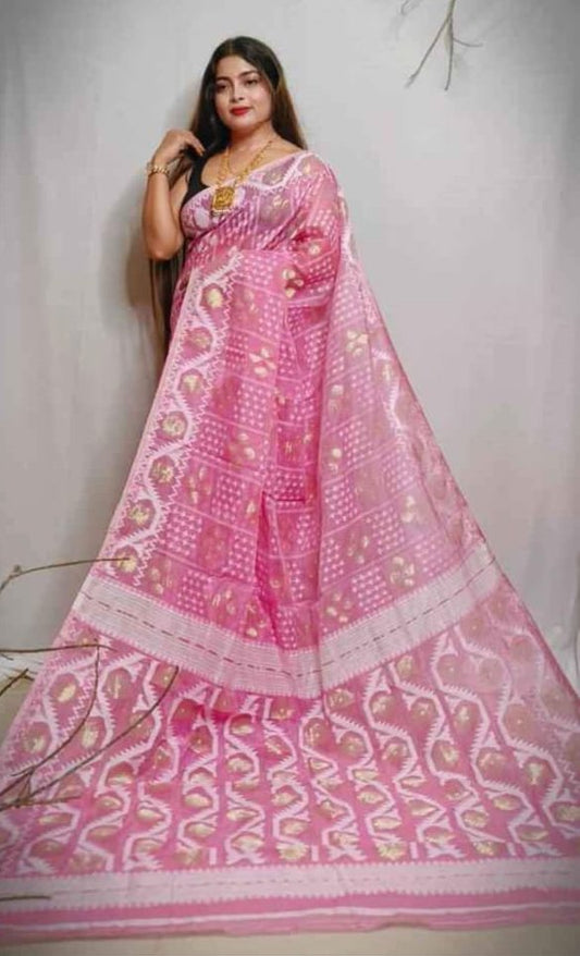 VROMOR KUNJO DHAKAI JAMDANI SAREE COLOR PINK - Rebistore