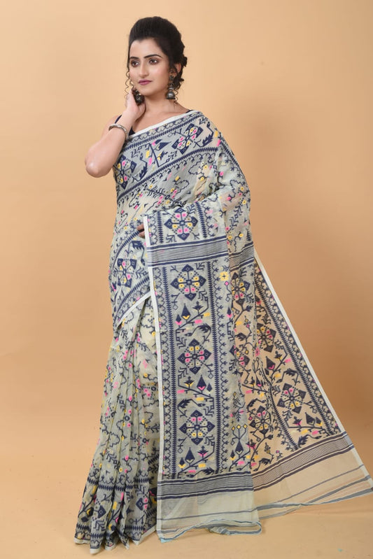 WOVEN DESIGND SOFT DHAKAI JAMDANI SAREE COLOR BEIGE - Rebistore